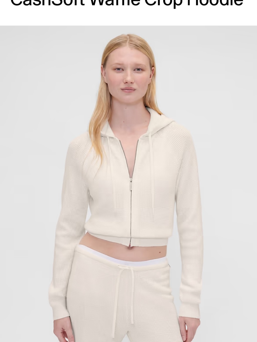 GAP x Summer Fridays Cropped Waffle Zip Hoodie - Cream